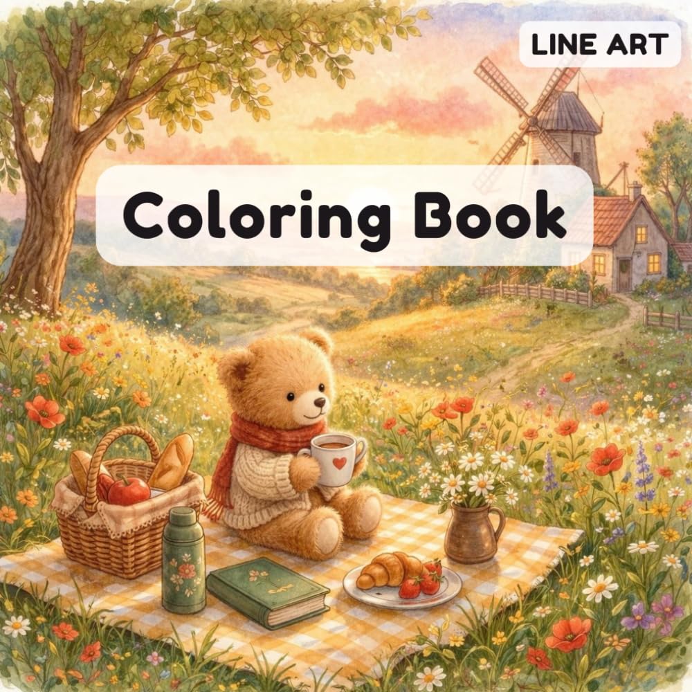 Cozy Teddy Bear Coloring Book for Adults: Teddy’s Slow Living Vol. 2: Cute Cozy Cottage & Nature Scenes for Relaxation (Line Art)