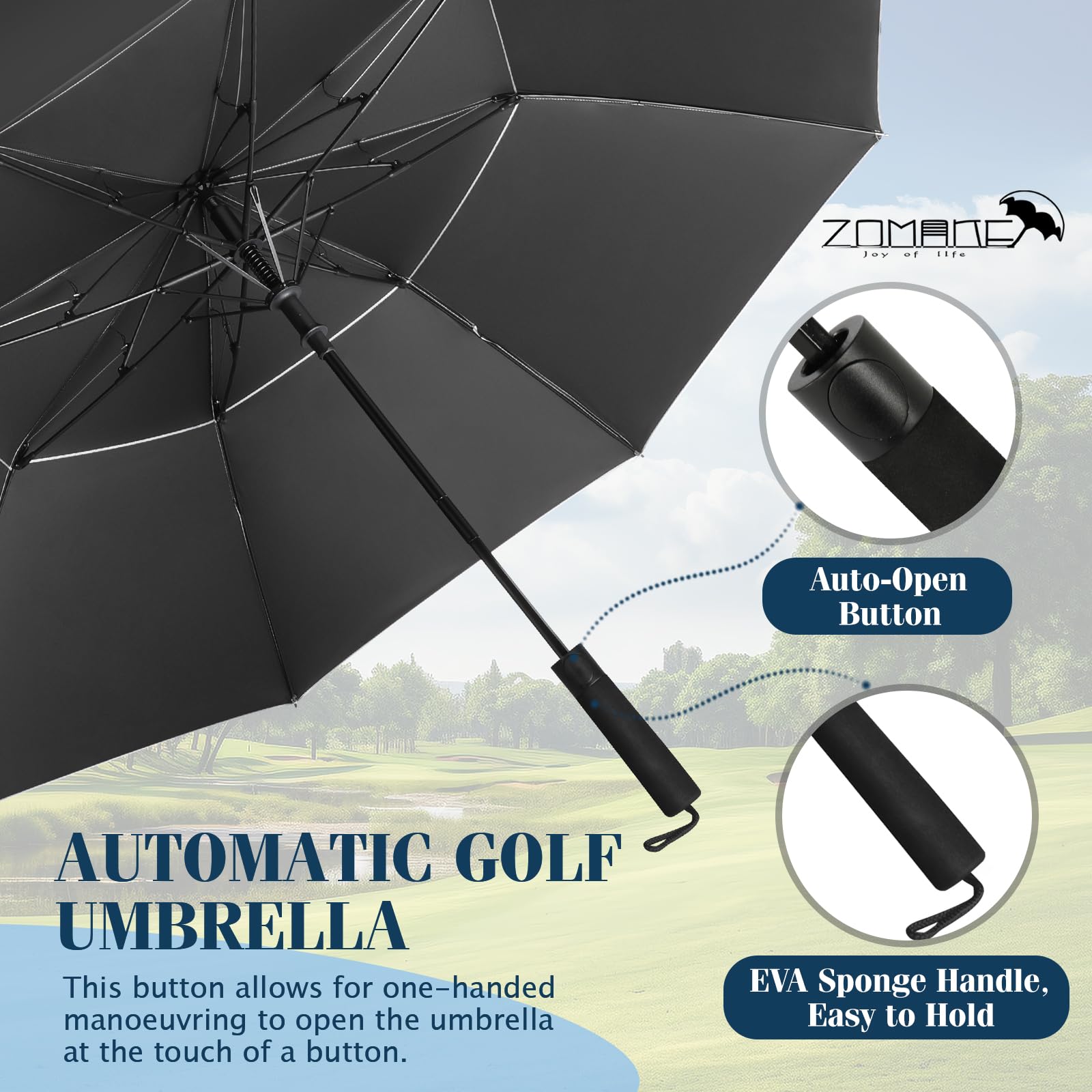 ZOMAKE Großer Sturmfester Faltbarer Regenschirm XL Golfschirm mit UV Schutz UPF 50+ für 2 Personen Silber/Weiß