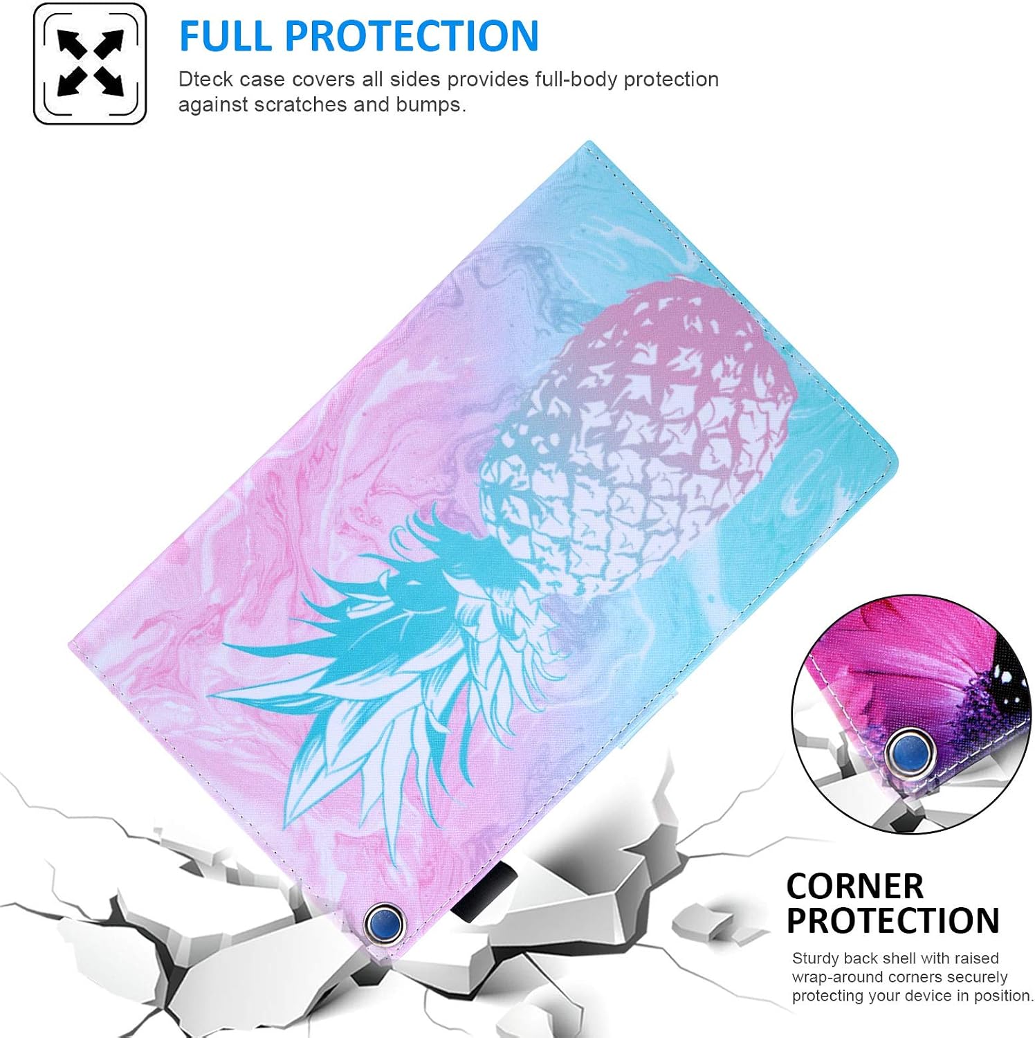 Dteck Fire HD 10 Case - Slim Fit Multi-Angle Stand Leather Cover with Photo Frame Auto Wake/Sleep for All-New Amazon Kindle Fire HD 10.1" Tablet (7th Generation, 2017 Release), Pink Pineapples
