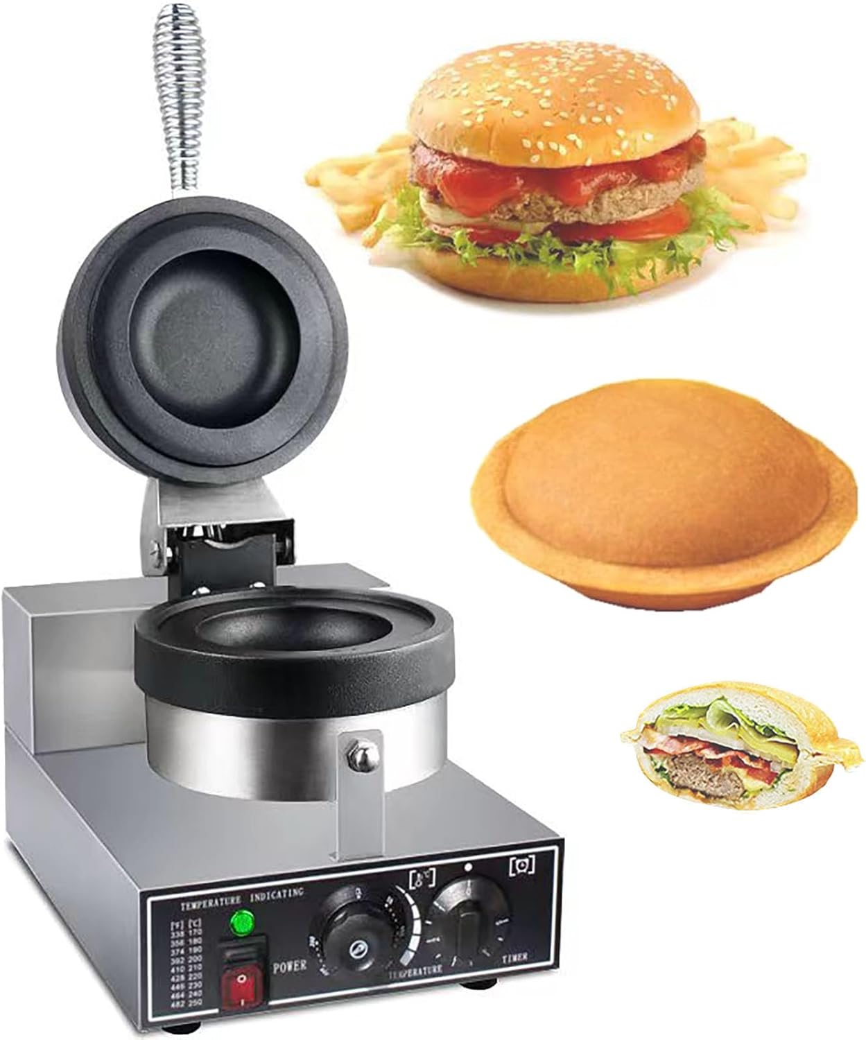 Commercial Burger Waffle Maker, 1200W Waffle Iron, 50-300℃ Ajustable Temperature,Double-sided Heating, Non Stick Coating,Stainless Steel Mould
