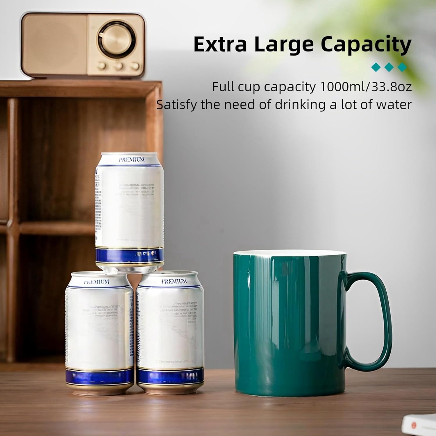 33 Ounce Coffee Mug, Extra Large Super Ceramic Mugs with Lid and Handle, Oversized Cups Big Tea Cup for Office and Home (Green)