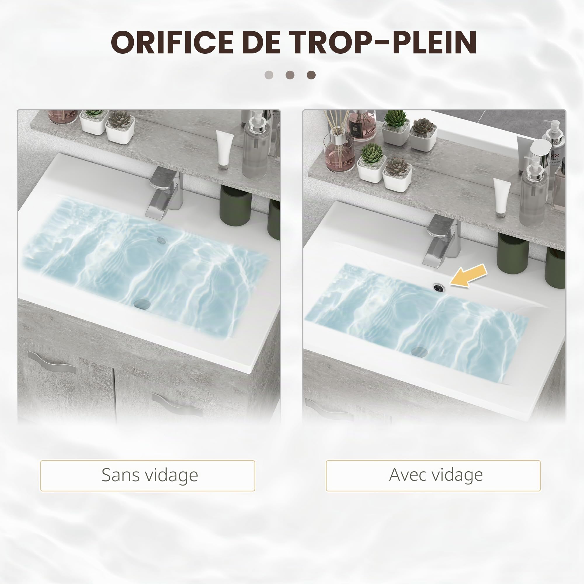kleankin Ensemble de Meubles de Salle de Bain 4 pièces, Montage Mural, avec Miroir, Meuble sous Vasque, lavabo en céramique et Armoire Colonne Haute, étagères réglables, Style Moderne, Gris
