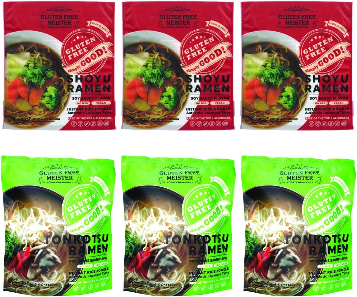 Gluten Free Meister Japanese Ramen - Shoyu & Tonkotsu Variety 6pk (Vegan/Vegetarian)