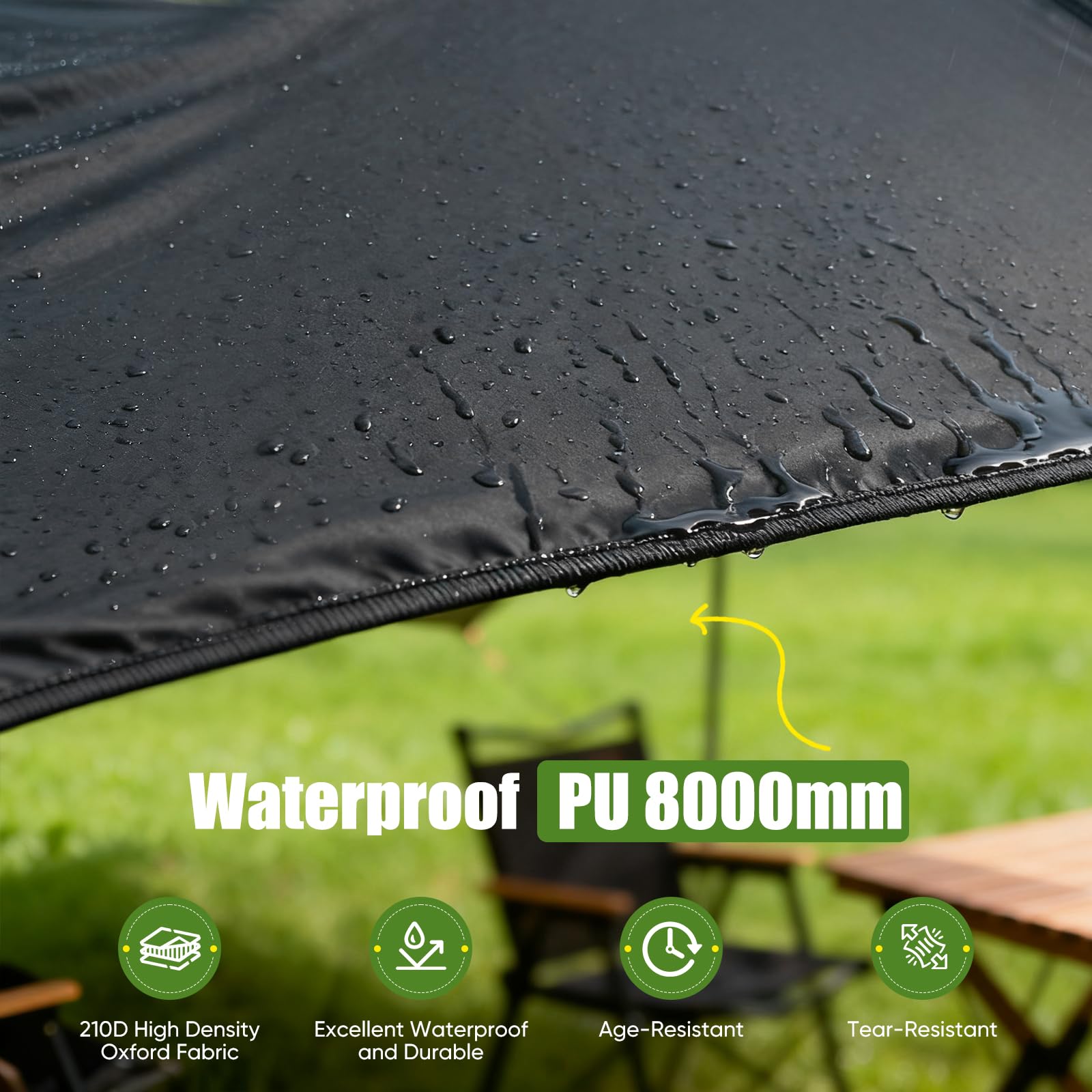 Toldo para coche, 2 x 3 x 2 m, Oxford 210D con columna de agua de 8000 mm y 99,9% de protección UV, universal, con varillas de aluminio, ventosas y cuerdas reflectantes para SUV, furgonetas, caravanas