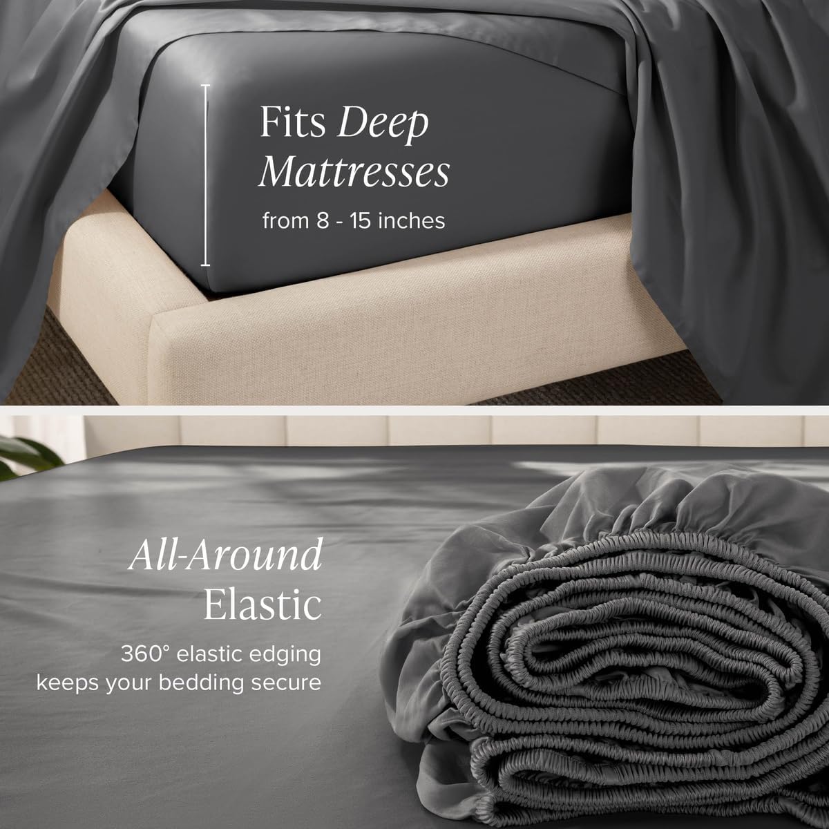 Bare Home 100% Organic Cotton Sateen Sheet Set (Twin XL, Grey)