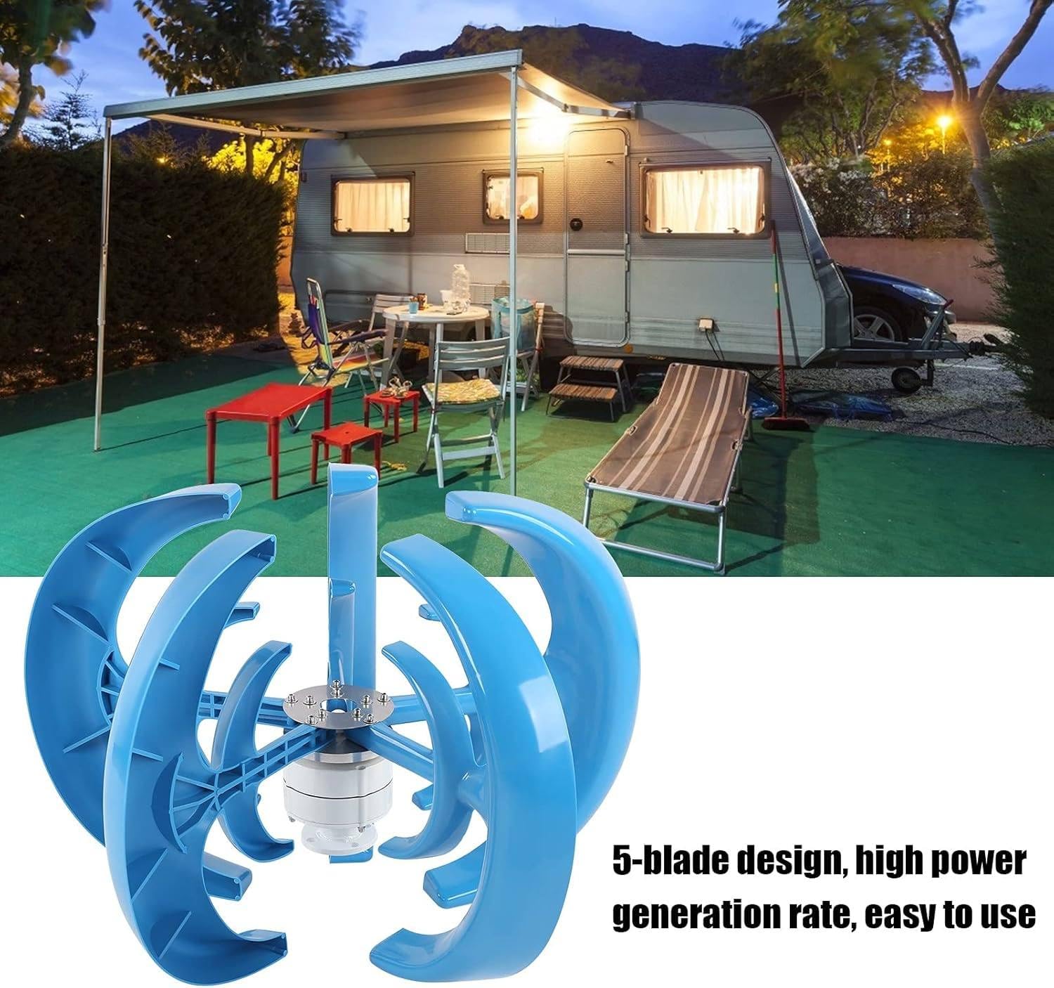 Micro Turbine Eoliche Verticali 12V 24V Generatore Eolico a Magnete Permanente Trifase Generatore Eolico Modello Di Turbina Eolica Ad Asse Verticale, Kit Generatore Eolico Portatile Fai Da ,Blue-24V