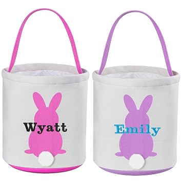 Personalized 2Pcs Easter Basket, VAPCUFF Pink and Purple Easter Baskets for Boys Girls Easter Bunny Basket Easter Eggs Hunt Basket Easter Gifts Easter Bunny Basket Gifts for Kids