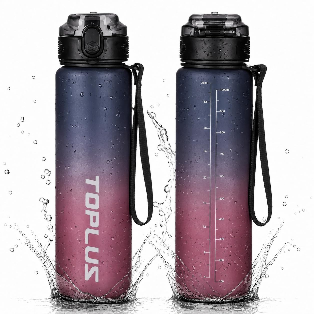 TOPLUS Sports Water Bottle 1L, BPA-Free Tritan Plastic Water Bottle for teenagers, adults, sports, hiking, gym, fitness, outdoor activities, cycling, school and office(1 Bottle)