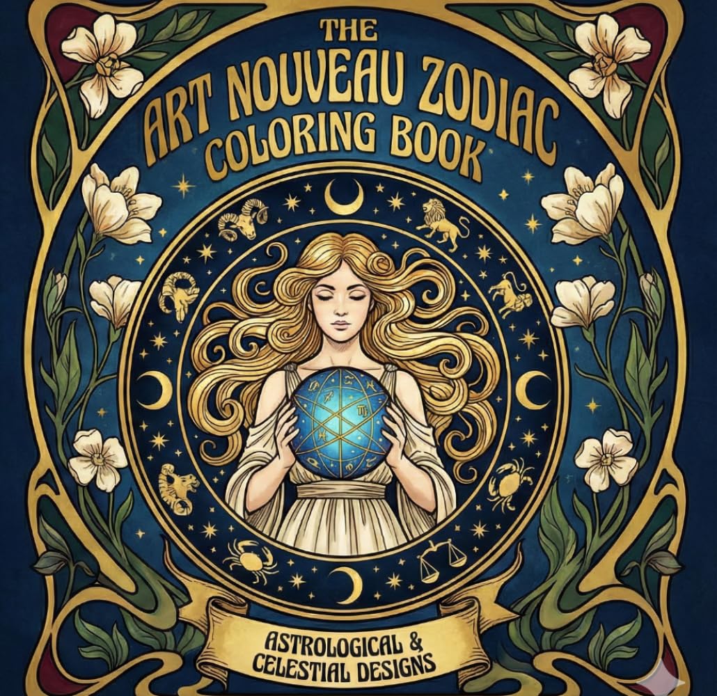 Art Nouveau Zodiac Stress Relief Coloring Book for Adults