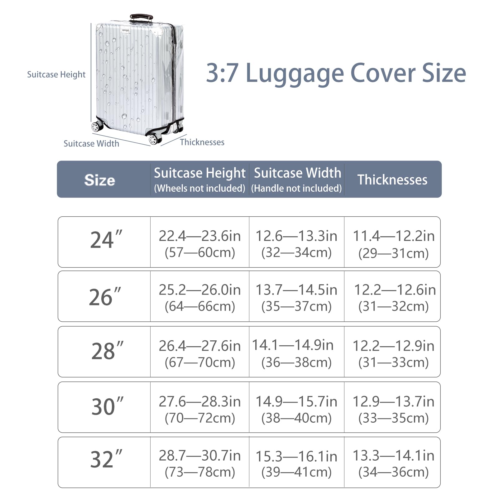 Veki Transparente Funda de Maleta de Viaje, Impermeable Cubierta de Maleta, Reutilizable Protector de Equipaje, Protector de Equipaje para Negocios, Viajes, Escuela (Relación triple siete, 32pulgadas)