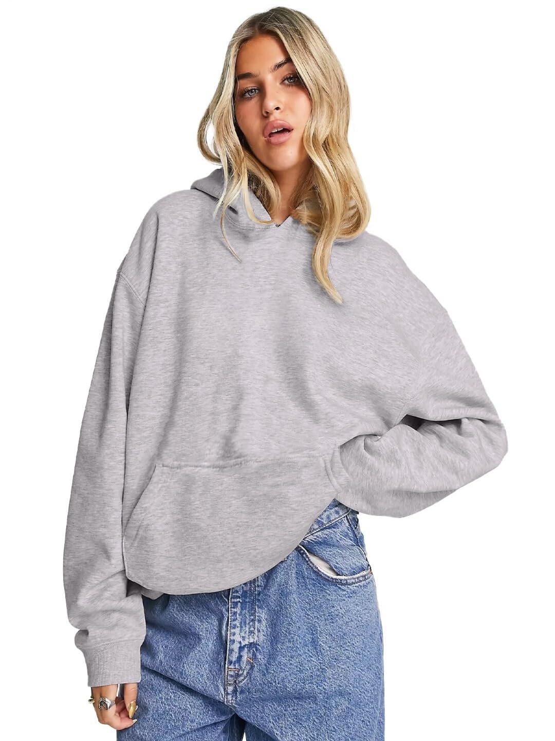 leotude Women Solid Grey Loose Fit Sweatshirt with Hood Material Loopknit-picture-47