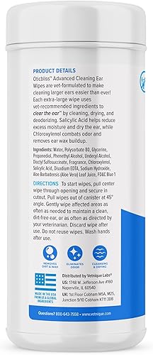 Miniatura 2 de Vetnique Labs Oticbliss - Toallitas limpiadoras de oídos para perros y gatos con control de olores y alivio de la picazón que reduce la sacudida de