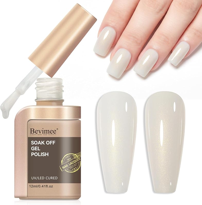 Milky White Glitter Gel Polish, Shimmer Holographic Nail Polish | Iridescent Nail Polishes Soak Off UV LED for Nail Art Salon DIY at Home 12ml
