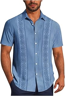 Men's Cuban Guayabera Shirt Short Sleeve Button Down Shirts Casual Summer Beach Shirts Vintage Collared Tee Tops