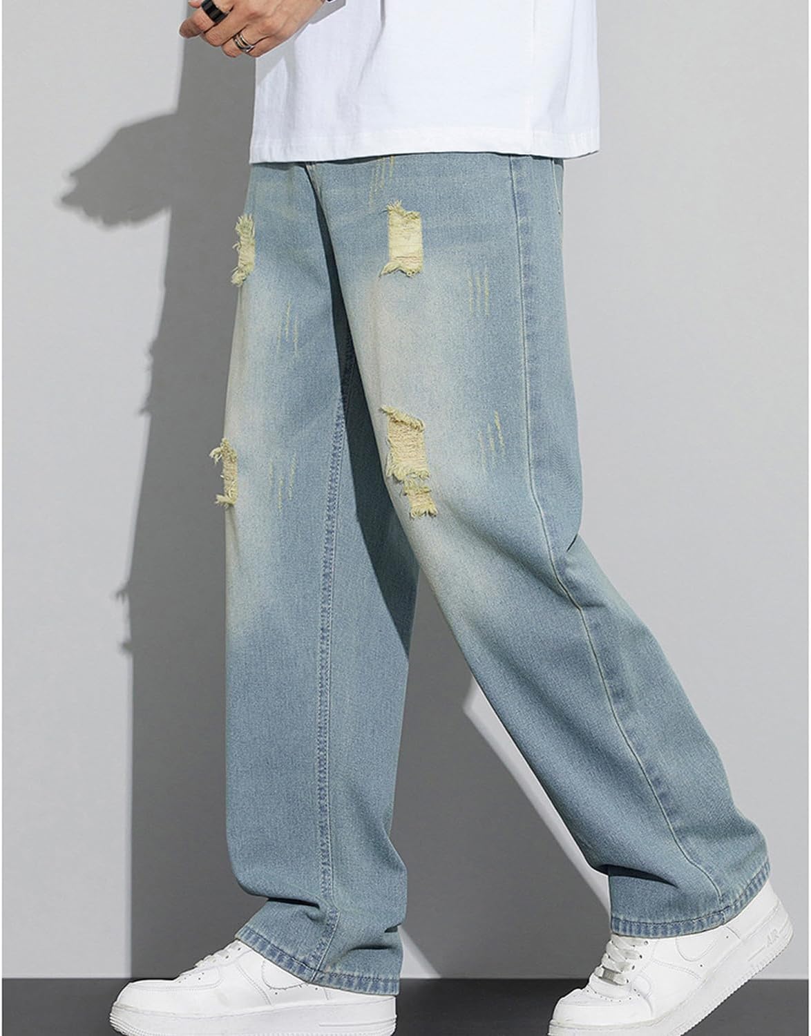 Men's Baggy Wide Leg Jeans Mid Rise Straight Leg Loose Fit Distressed Denim Pants for Men Hip Hop Y2k Jeans - Image 3