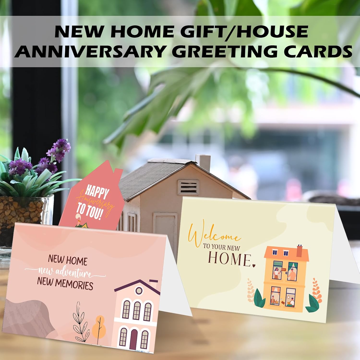 Motiskyy 120 Pcs Happy Home Anniversary Cards 4 x 6 in Real Estate Agent Supplies Closing Gifts Thank You Notes Bulk Blank New Home Card Congratulations Welcome House with Envelopes and Stickers