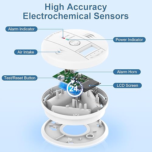 Miniatura 2 de 1 paquete de detectores de monóxido de carbono alimentados por batería, alarma de monóxido de carbono con pantalla digital LED, alarma de CO con