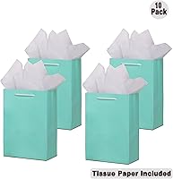 Vista 9 de SHIPKEY Paquete de 10 bolsas de regalo verde aguamarina con papel de seda bolsa de regalo de dama de honor de 8 x 4 x 11 pulgadas, bolsa de papel