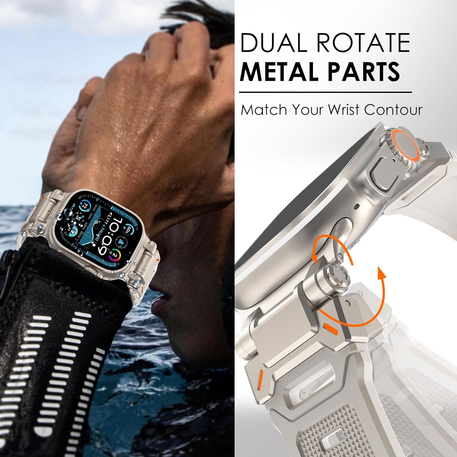 FULLIFE Designed for Apple Watch Band Apple Watch Ultra 3/2/1 49mm for Men, Silicone Rubber Bands with Metal Connector for Apple Watch Series 11/10 46mm, 9/8/7 45mm, SE2/SE 6/5/4 44mm, 3/2/1 42mm - Image 2