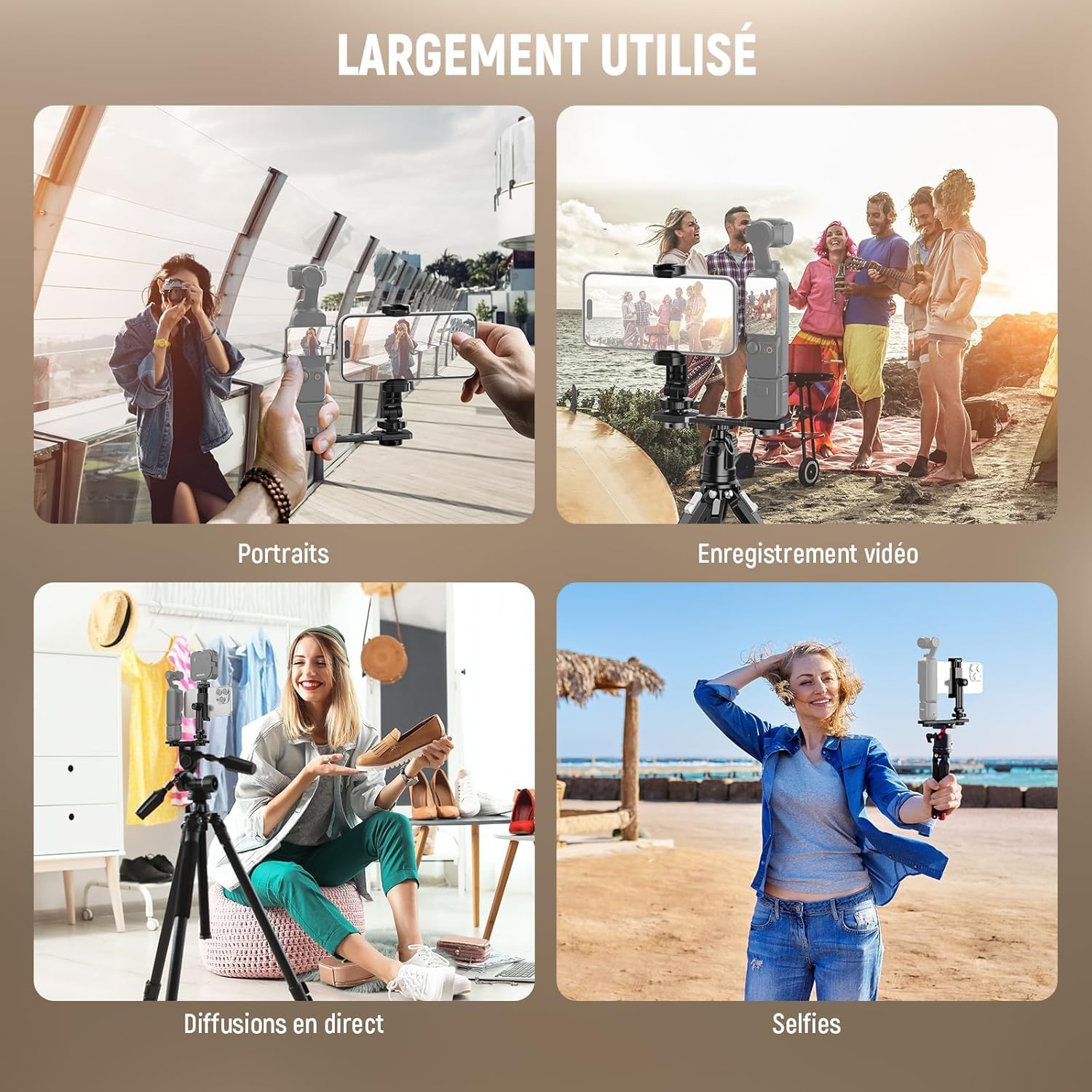 NEEWER Support de Téléphone Compatible avec DJI Osmo Pocket 4 & Pocket 3, Accessoire d'Extension,Filetage 1/4" pour Trépied/Tige d'Extension, Griffe Froide pour Mini Lampe Vidéo et Microphone, AC021