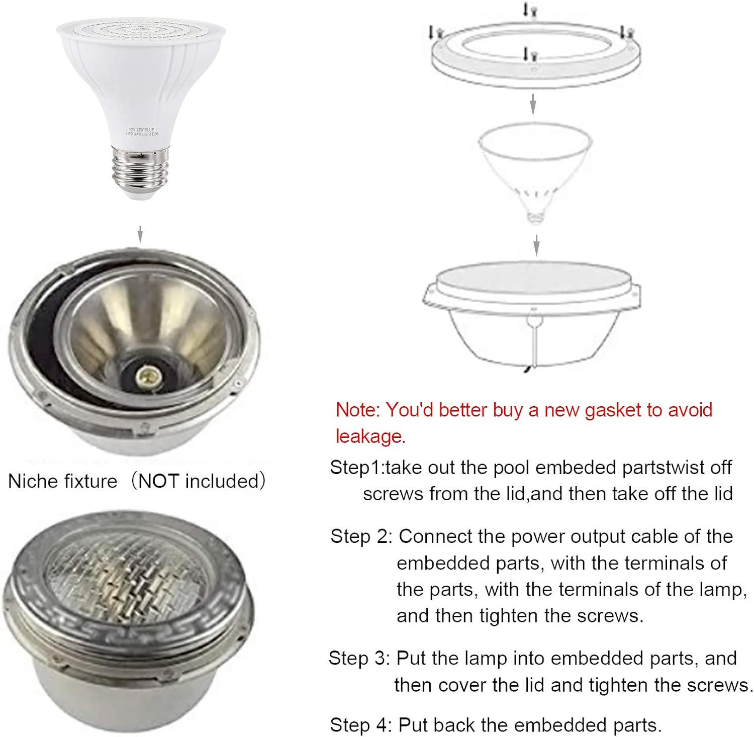 SPA LED Light Bulb for Hot Tub 12VDC Input 12W for In-ground SPA Underwater Swimming Pool Ocean Dark Blue PAR20 LED Light Bulb E26 Base Fit for Most Pentair & Hayward Light Fixtures