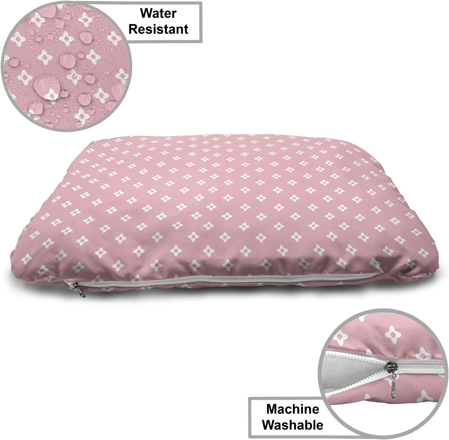 review Lunarable Pink Pet Bed, Delicate Small Florets in White Feminine Design Genteel in Vogue Soft Design, Chew Resistant Pad for Dogs and Cats Cushion with Removable Cover, 24