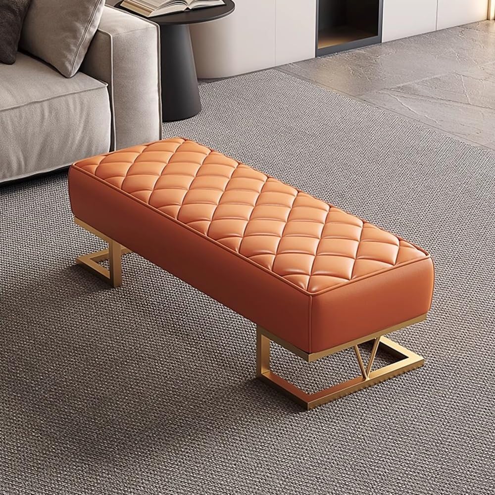 End Stool Bed End Stool Bedroom Leather Shoe Changing Stool Household Store Bench Cloakroom Rest Long Bench Sofa Stool Long Bench(Orange,Medium)