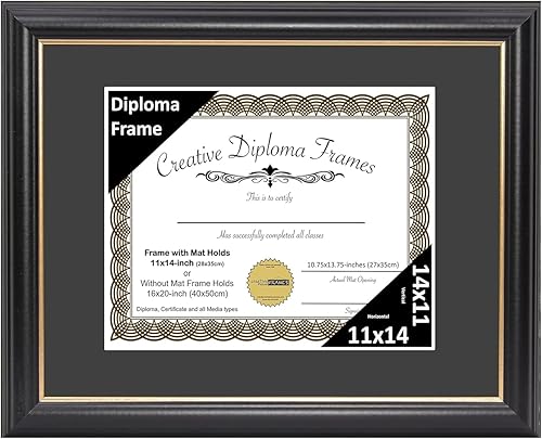 Vista 42 de Creative Picture Frames Marco para diploma Rockefeller de 9 x 12 pulgadas, color negro con borde dorado, muestra un certificado de 9 x 12 pulgadas