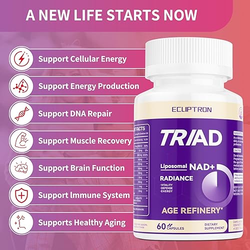 Miniatura 3 de Triad NAD Supplements for Women  Riboside de nicotinamida y trans-resveratrol, suplemento alternativo NMNHNMNN, antienvejecimiento celular  Salud