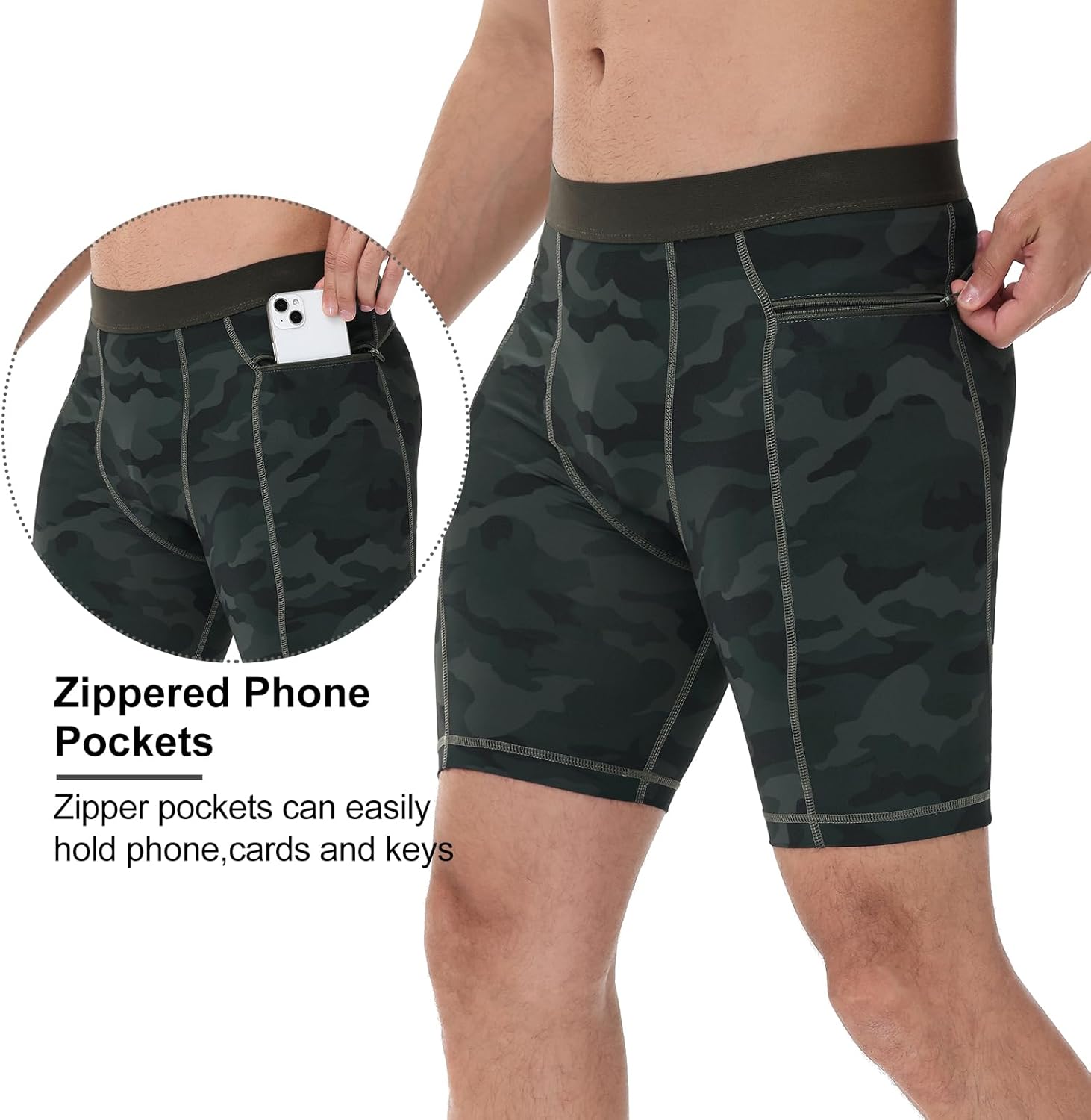 Men's Compression Shorts with Zipper Pocket Running Workout Athletic Underwear Spandex Sport Shorts - Image 4