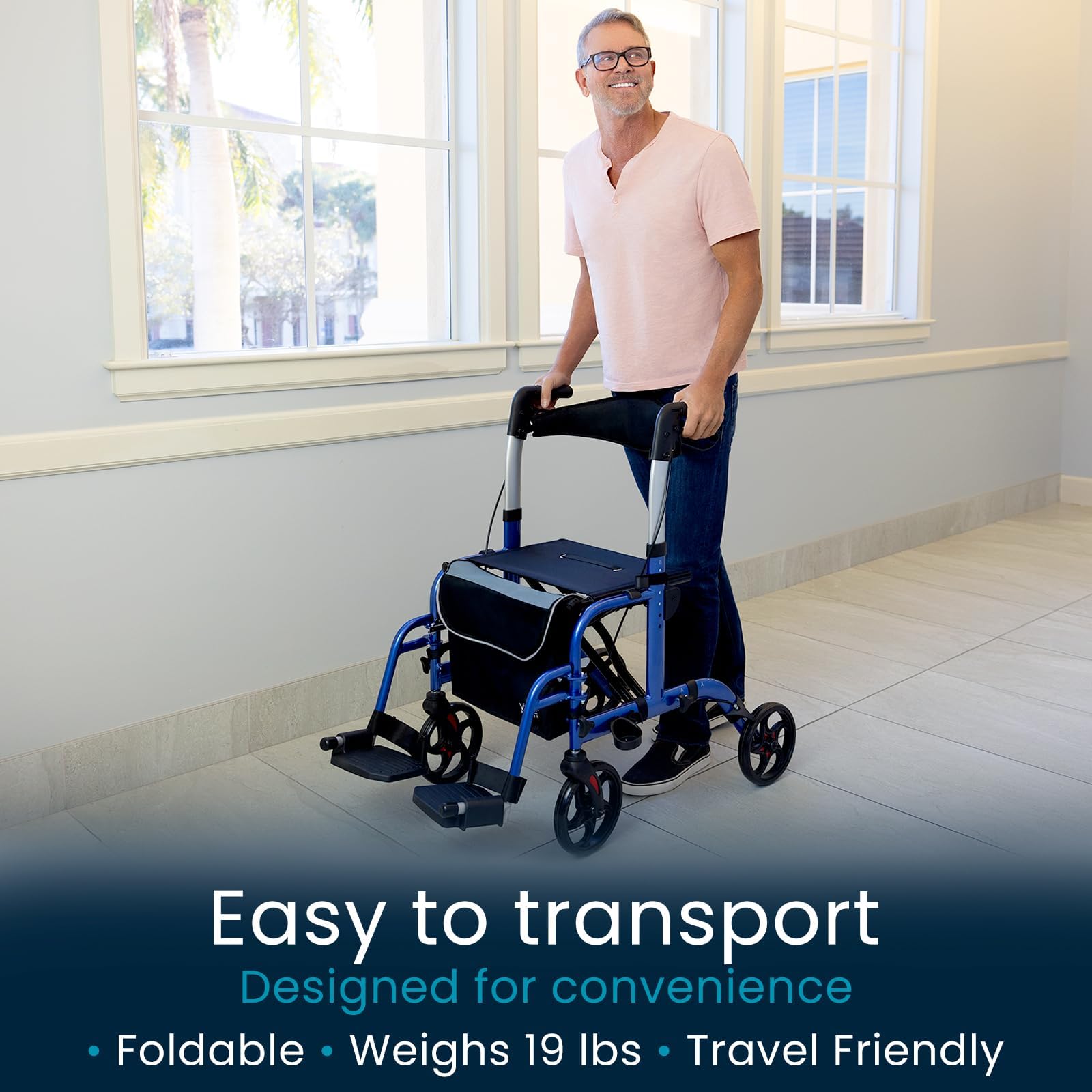 Maximum Mobility Vive Mobility 2 In 1 Walker Wheelchair Combo Foldable Aluminum ...