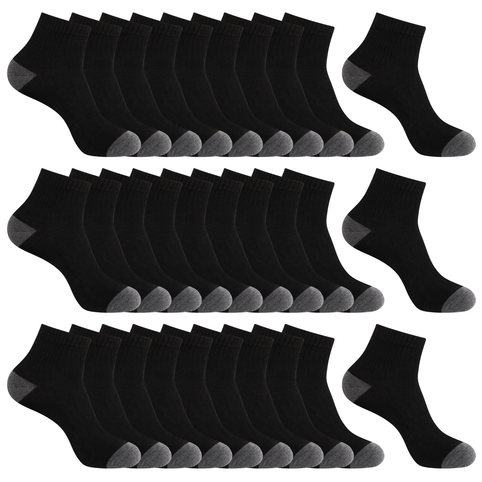 30 Pairs Ankle Socks For Men - Lightweight Mens Socks Size 9-12 Thin Casual Quarter Bulk Socks