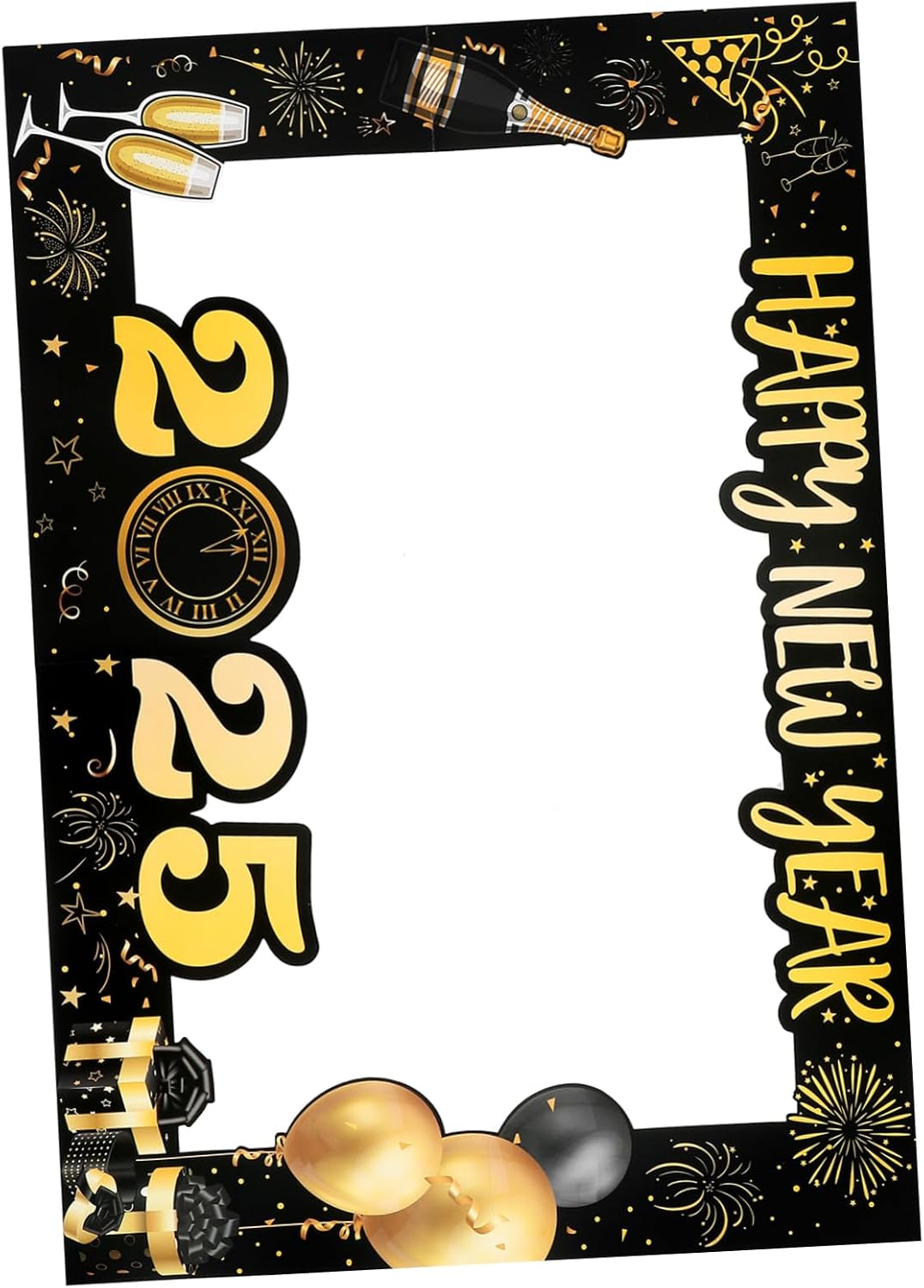 Elegant Black Gold Year Photo Prop Frame 2025 Photo Booth Party Supplies