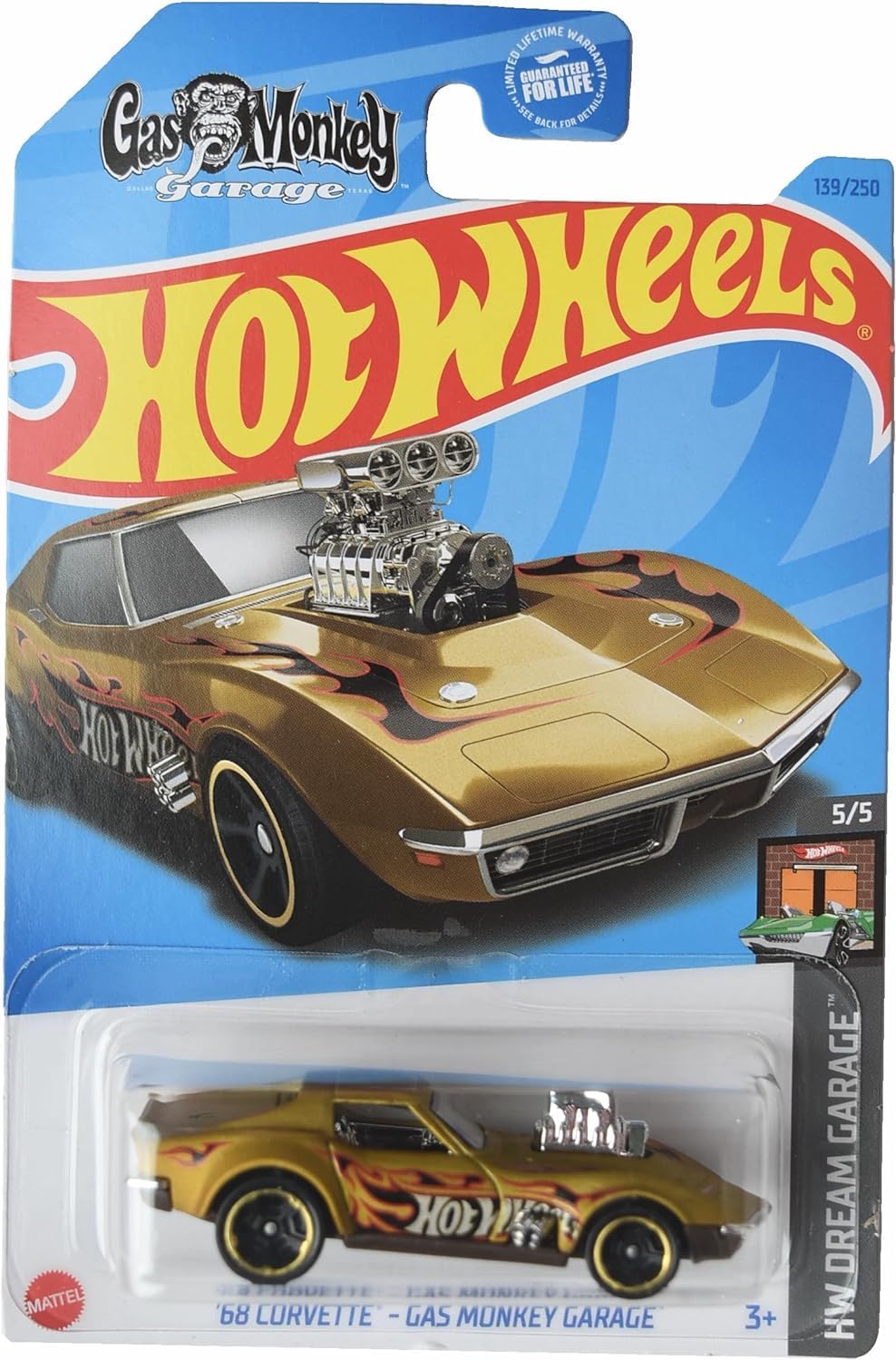 Hot Wheels '68 Corvette, Gas Monkey Garage, Die-Cast Car Model, 1:64 Scale, Gold, 5 x 7 x 2 Inches, Kids, Unisex