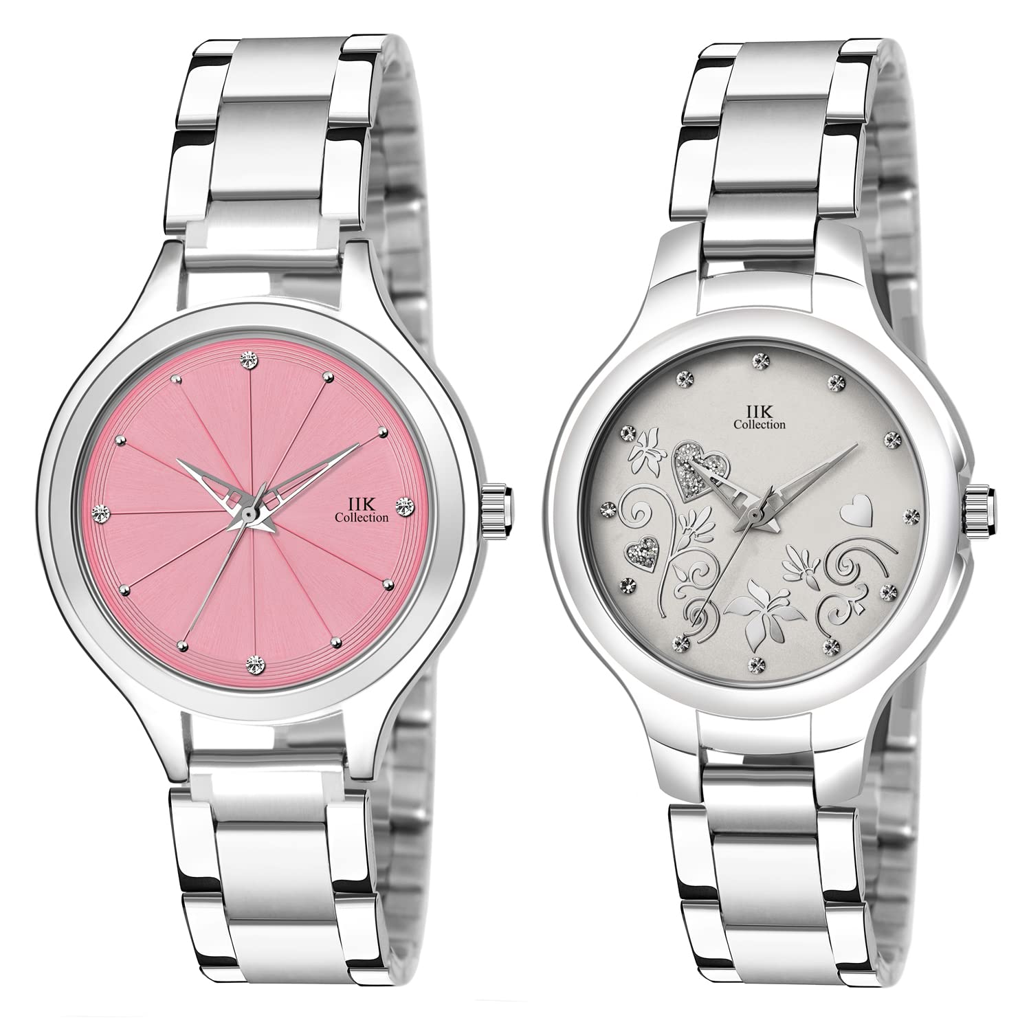 IIK COLLECTION Analogue Round Studed Dial with Silver Bracelet Strap Girls & Womens Wrist Watch (Pack of 2) (B09P1GLJFJ) Amazon Price History, Amazon Price Tracker