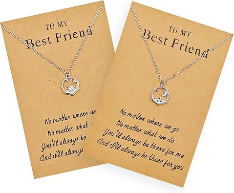 Best Friend Necklace for 2, Sun and Moon Matching Friendship Necklace Jewelry Gifts for BFF Sisters