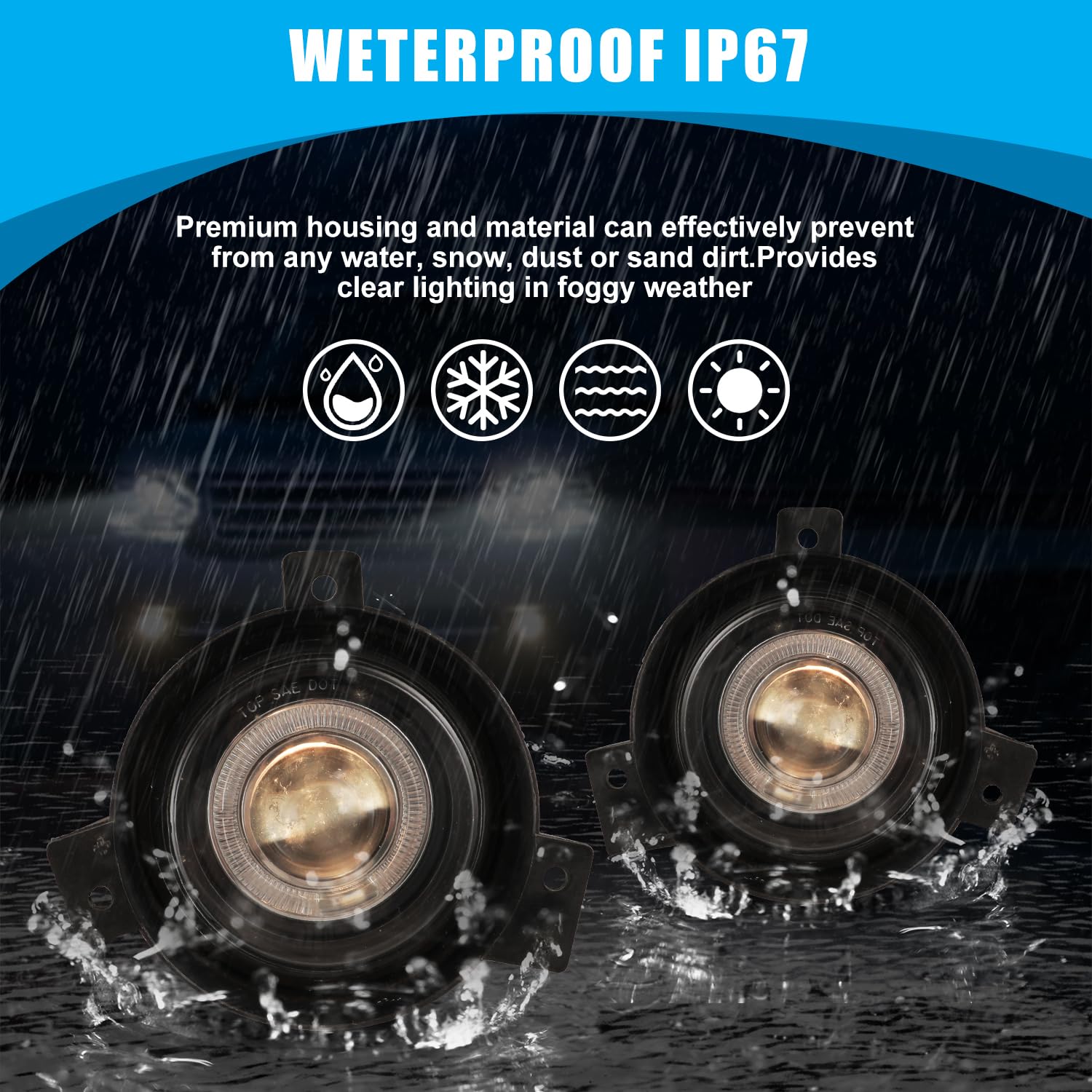 CPW Fog Lights Assembly Compatible with [2001 2002 2003 Ford Ranger] Driving Halo Ring Projector Fog Lights