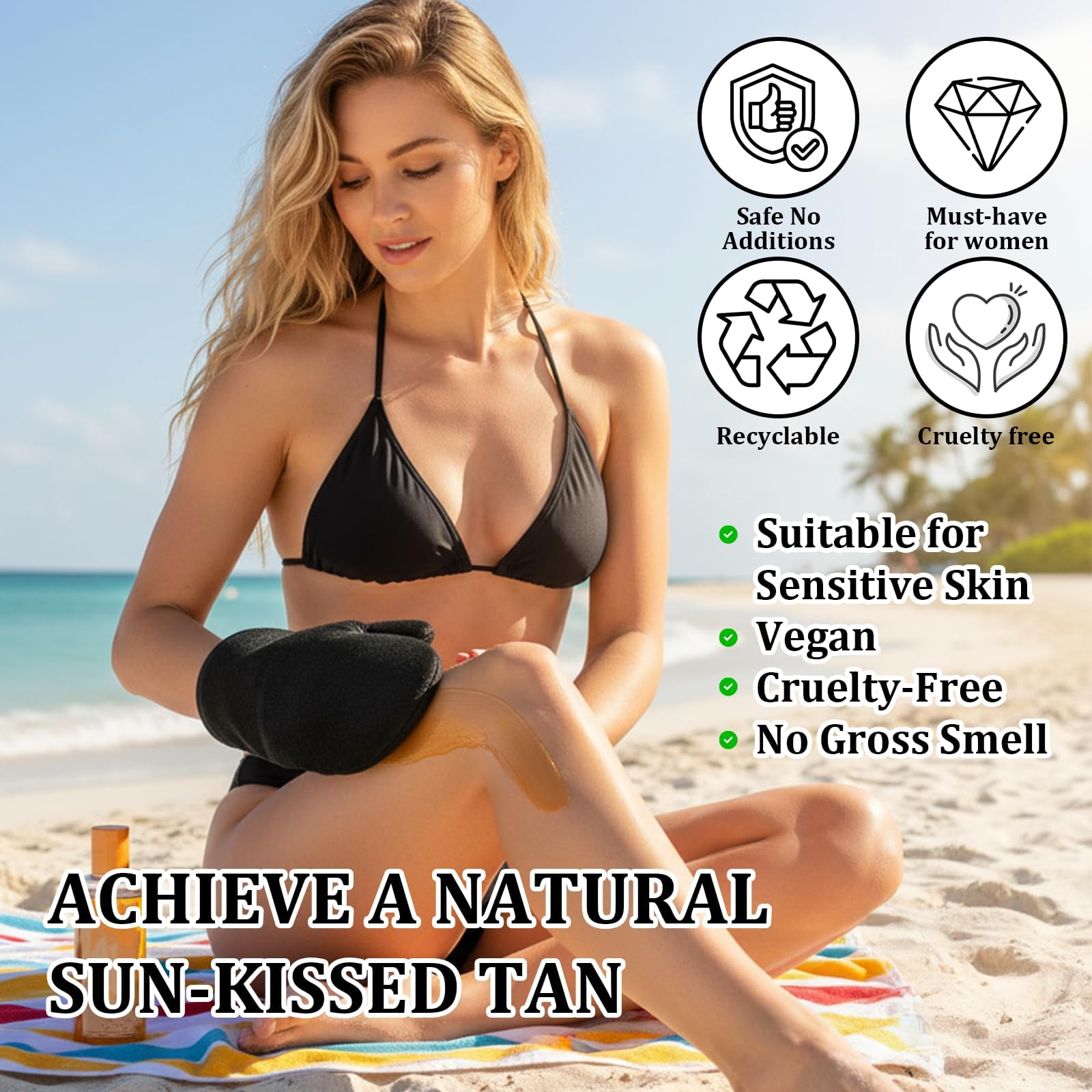4pcs Tan Removal Self Tanner Mitt, Sunscreen Application Accessories Tanning Gloves, Home Tanning Travel Beauty Routine, Outdoor Sun Protection, Black Application 3