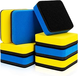 MAQIHAN Mini Dry Erase Erasers - 8Pack Magnetic Whiteboard Eraser for White Board, Chalkboard, Refrigerator, 2x2 Reusable Dry Erase Cleanser for Classroom,Office,Home, Blue & Yellow Teacher Supplies