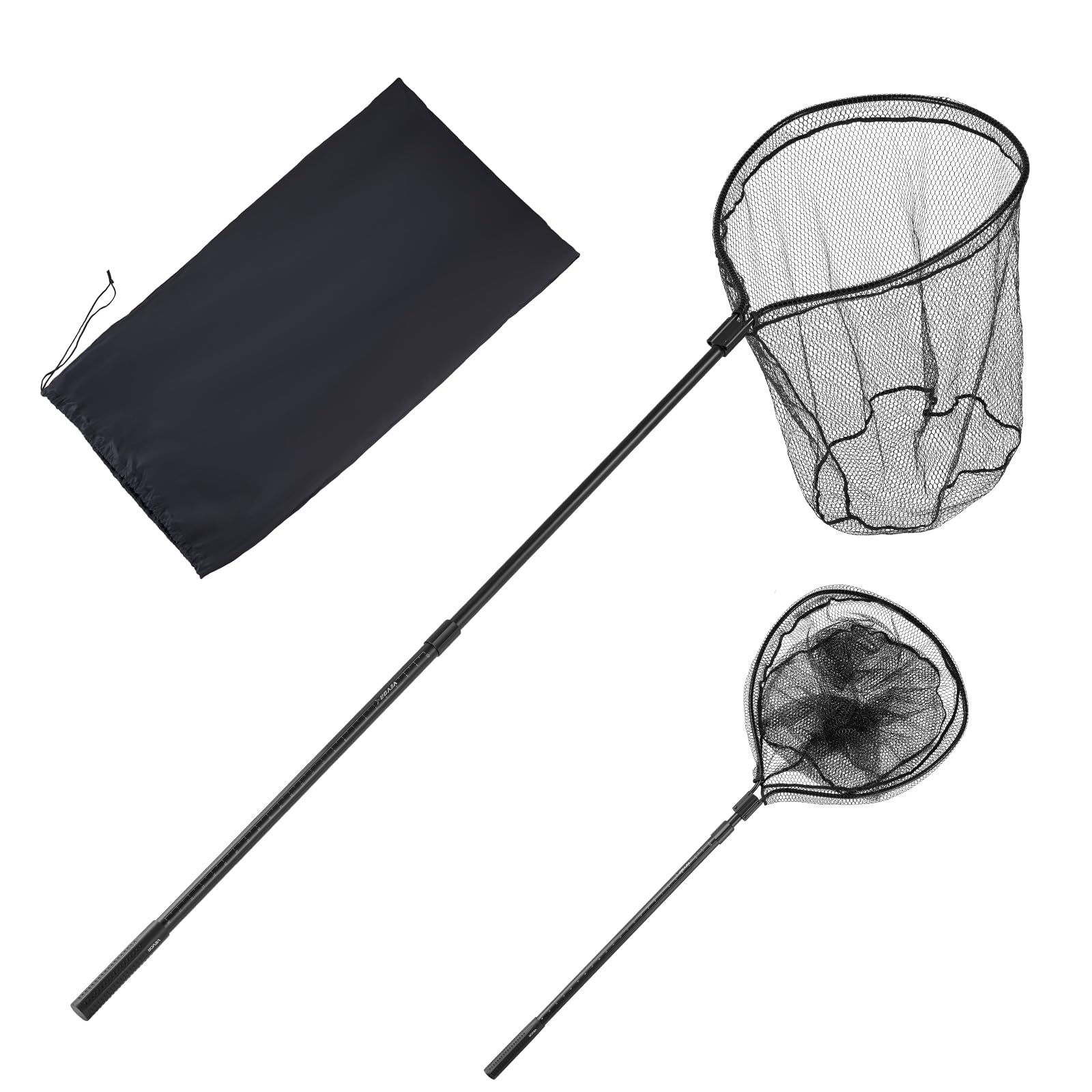 VEVOR Retino da Pesca con Asta Telescopica, Rete per Pescatori Lunghezza Asta 960 mm Antiscivolo, Fibro di Carbonio PVC Rivestito in Nylon, Retino da Pesca Carico max 10 kg da Stagni Lago Kayak Barche