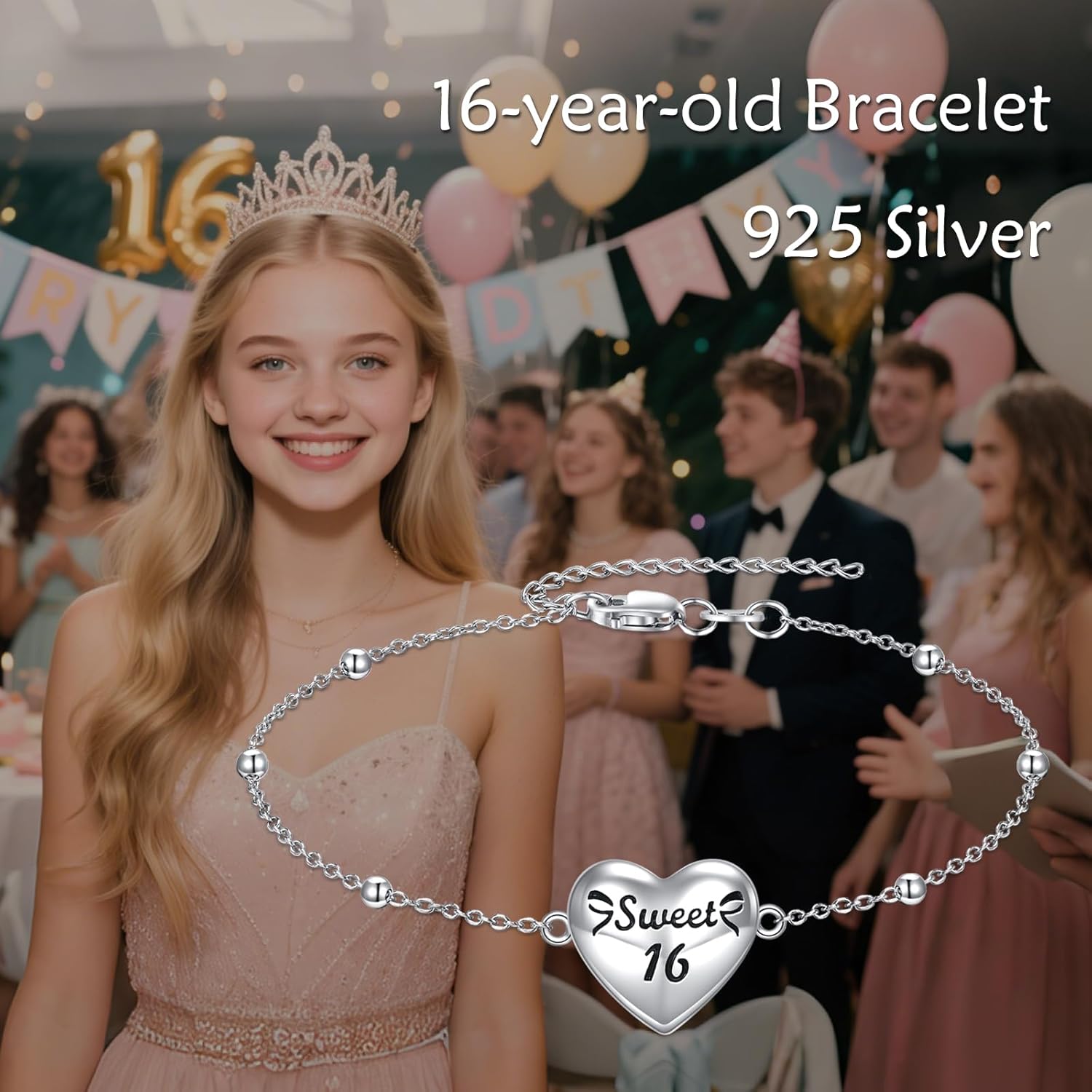 YFN Sweet 16 Bracelet Sterling Silver Sweet Sixteen Charm Bracelet 16th Birthday Jewelry Gifts for Her - Image 6