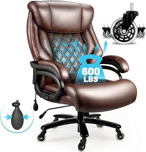 Silla de oficina grande y alta de 600 libras, sillas de oficina ejecutivas con soporte lumbar ajustable, silla de escritorio ancha con ruedas de