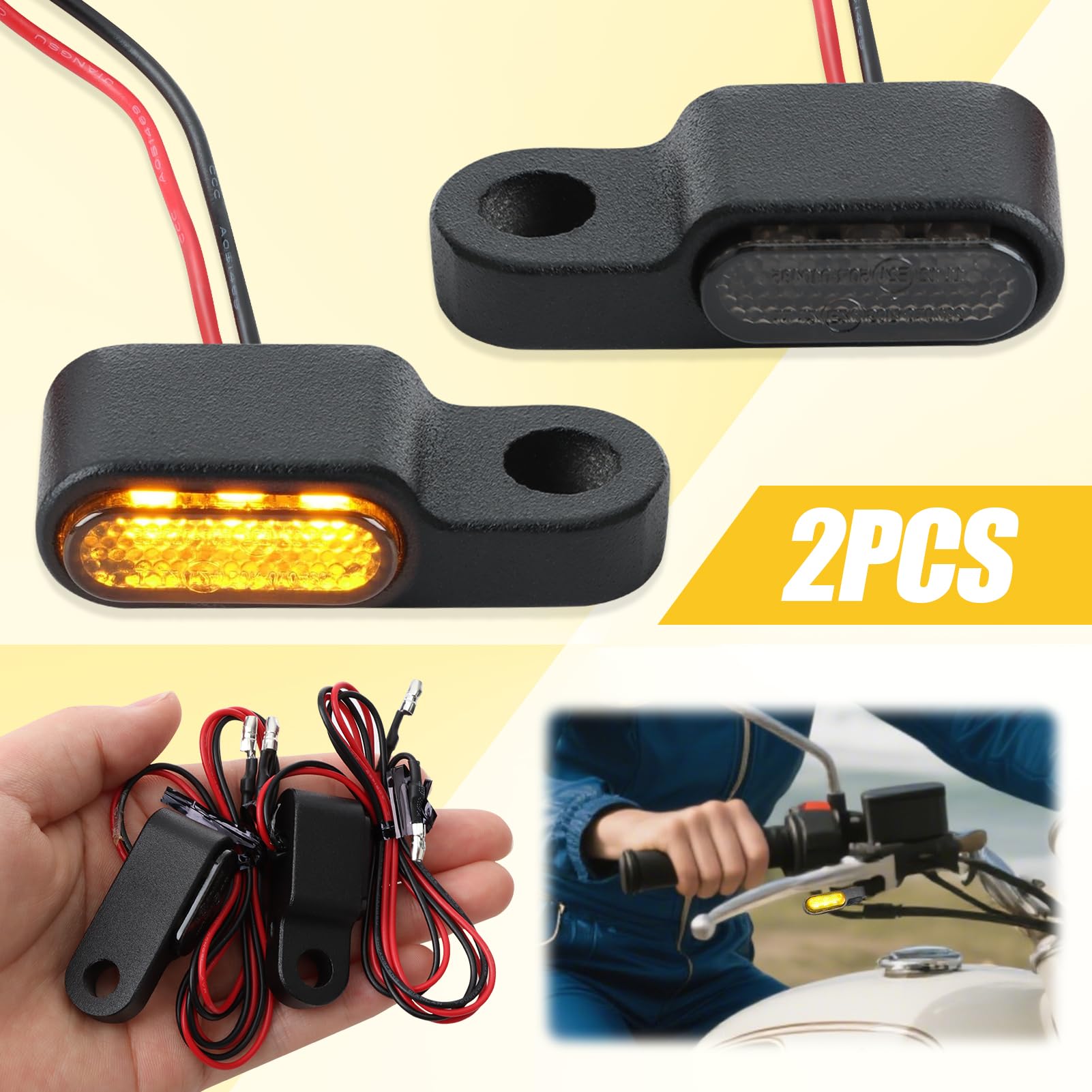 2 stuks knipperlichten voor motorfiets, led, E24-goedgekeurd, 12 V met 3 leds, hoge intensiteit, mini-signaallicht, waterdicht, IP67, compacte behuizing van aluminiumlegering, compatibel met