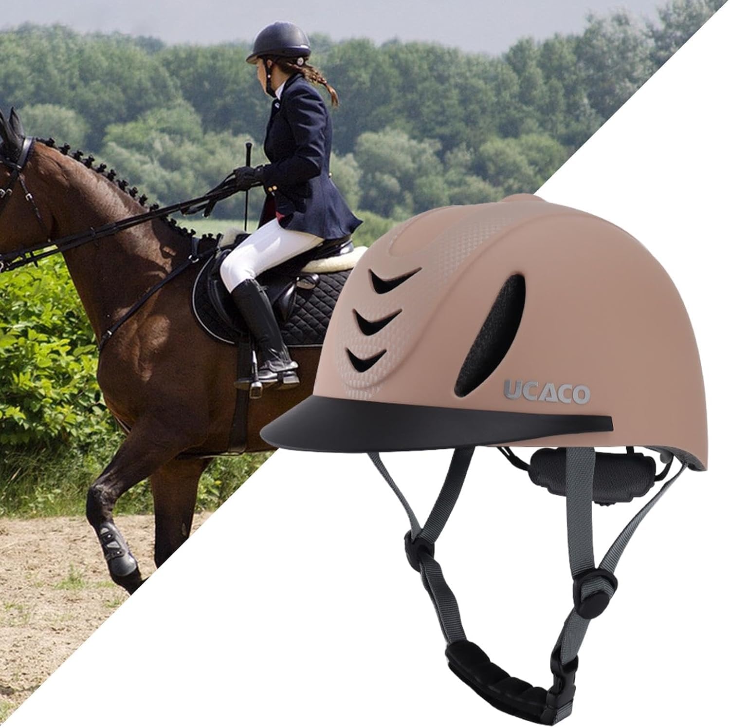 Kask jeździecki Kask jeździecki, Kask jeździecki Premium dla mężczyzn i kobiet - regulowany sprzęt ochronny(Khaki)