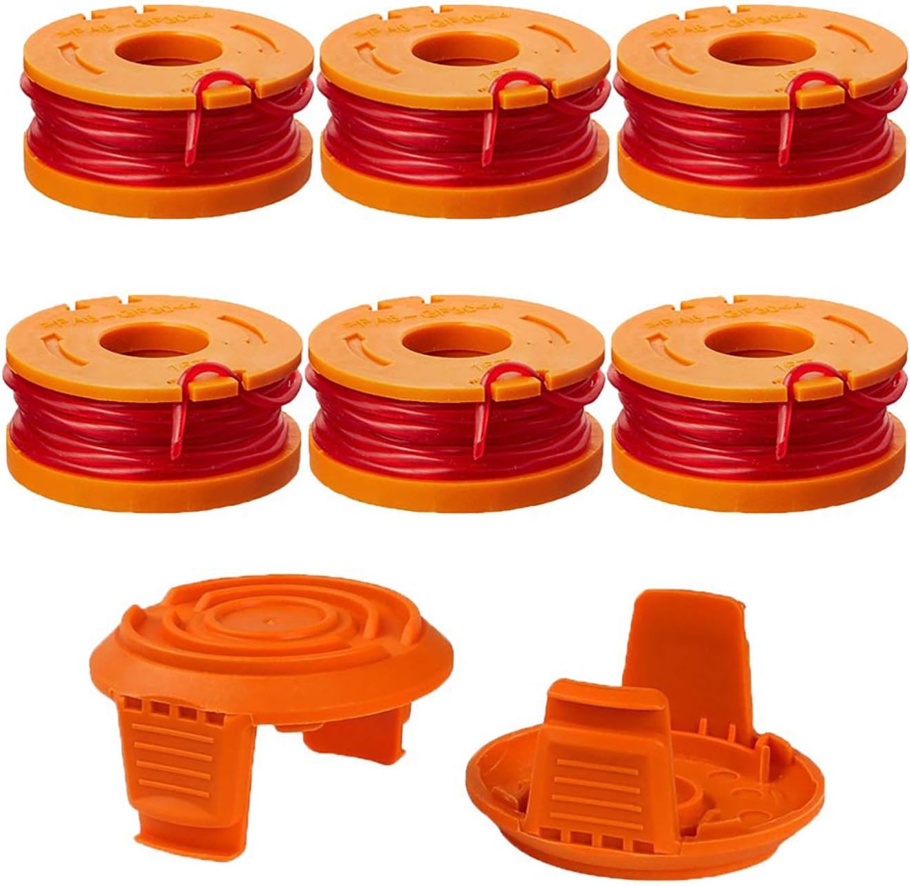 WA0010 WA0004 Edger Spool Replacement for Worx WG154 WG155 WG175 WG180 WG163 Weed Wacker Eater String with WA6531 GT Spool Cover 50006531 String Trimmer Refills 10ft 0.065"(6 Spool, 2 Cap)