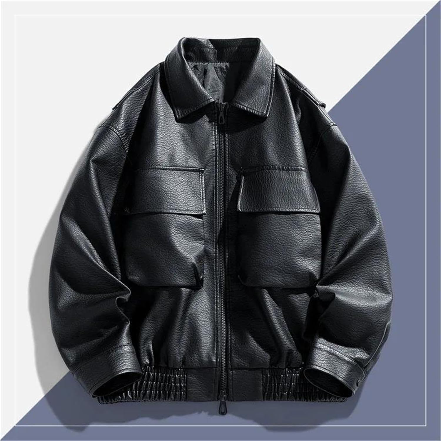 Mens Spring Casual Motorcycle Soft Lightweight Faux Leather Jacket Coat