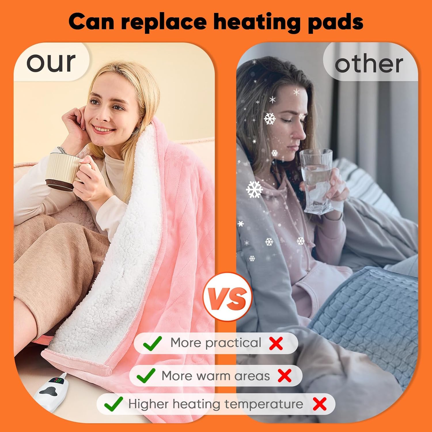 greenoak Heated Blanket Electric Throw 50"X60", Heating Blanket with 10 Heat Levels 8 Hours Auto-Off,Fleece Soft Blanket,Christmas Birthday Gifts for Women Mom, Baby Pink - Image 5