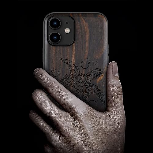 Miniatura 2 de Carveit Funda de madera para iPhone 11 madera real dura y TPU suave negro a prueba de golpes, funda protectora híbrida única y elegante funda de