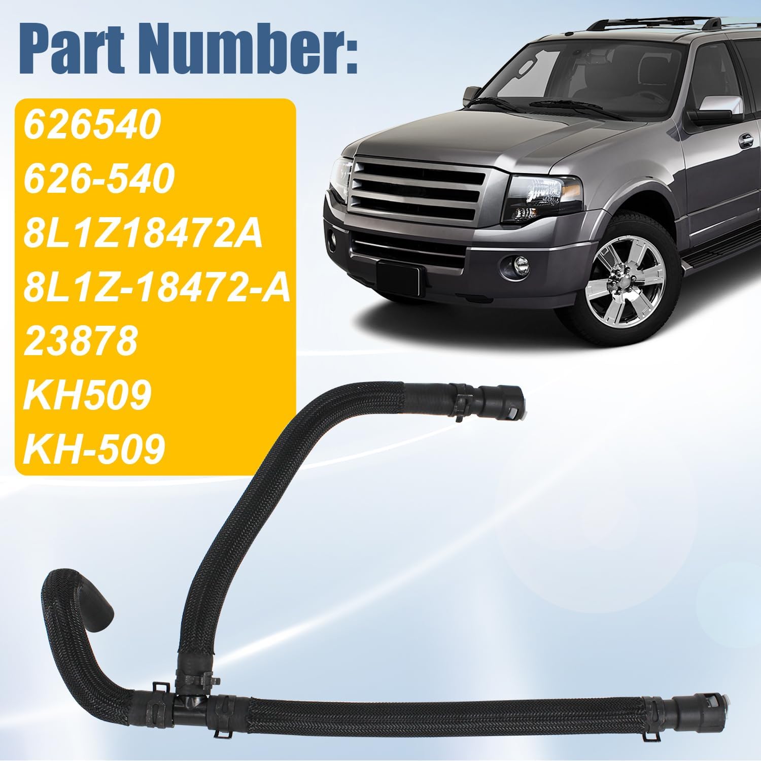 Heater Hose Assembly Compatible with Ford Expedition 2007-2010 Compatible with Lincoln Navigator 2007-2010 Replaces 8L1Z18472A 8L1Z-18472-A KH-509 HVAC Heater Water Pipe Rubber Black