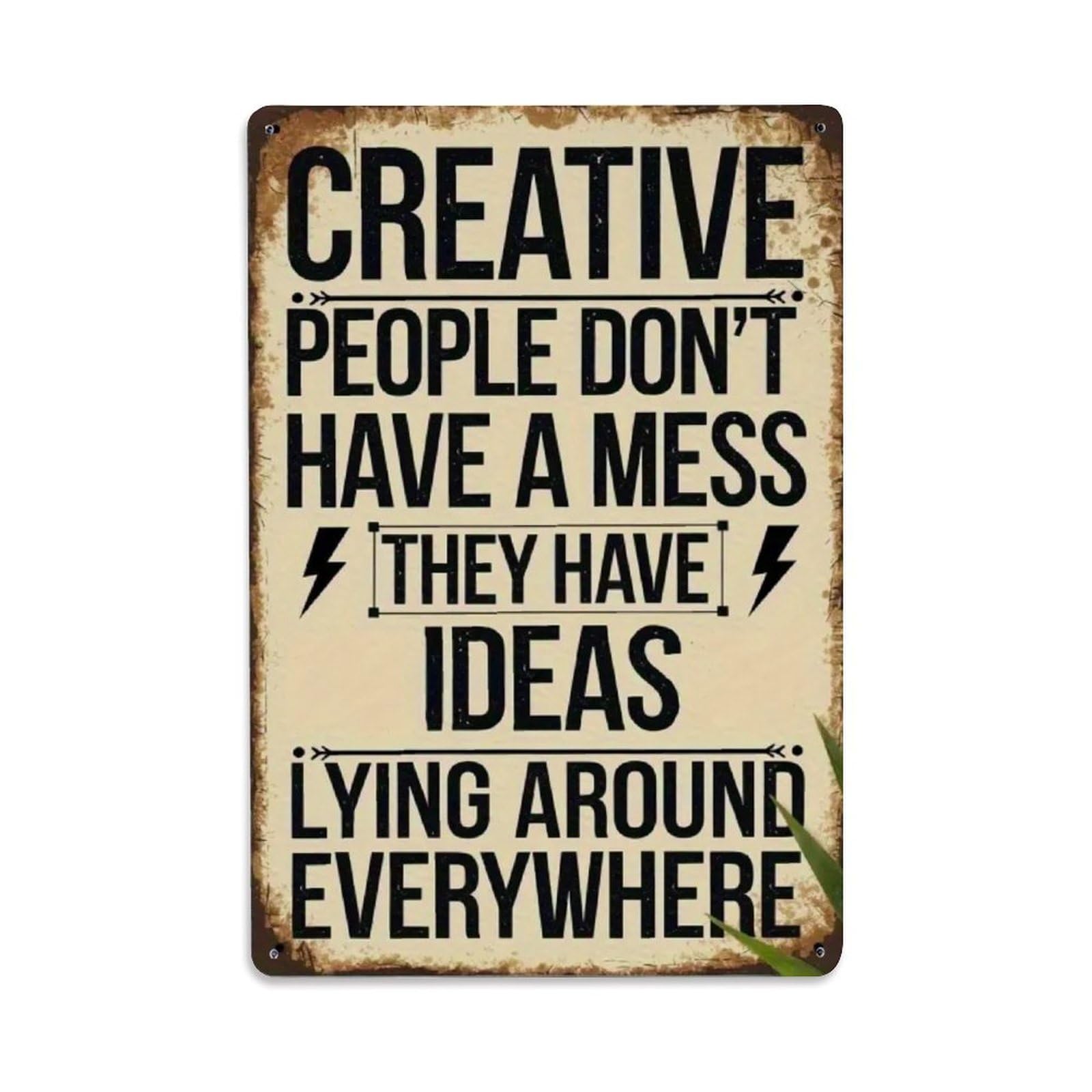 Rkundrne Vintage Creative People Aren't Messy, Mess Is Where Ideas Live Metal Tin Sign Garden Bedroom Cafe Bar Man Cave Home Wall Decor Metal Poster 8X12 In